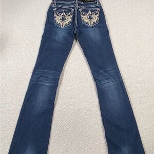 L.A. Idol Blue Boot Cut Jeans with Embellished Pockets size 3 or w: 28